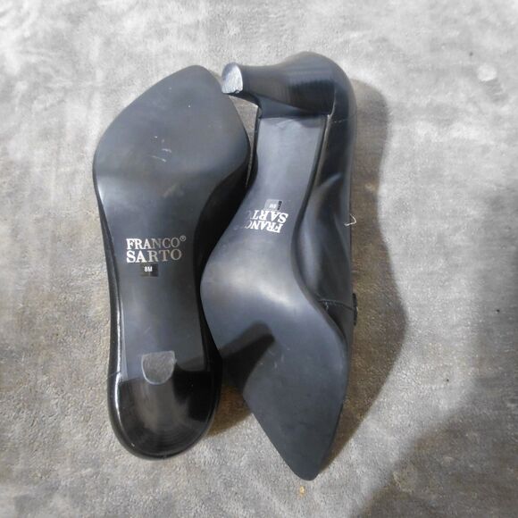 Franco Sarto Pump Heel Womens 8M Black Leather Pointed Toe High Stiletto Buckle - Picture 12 of 14